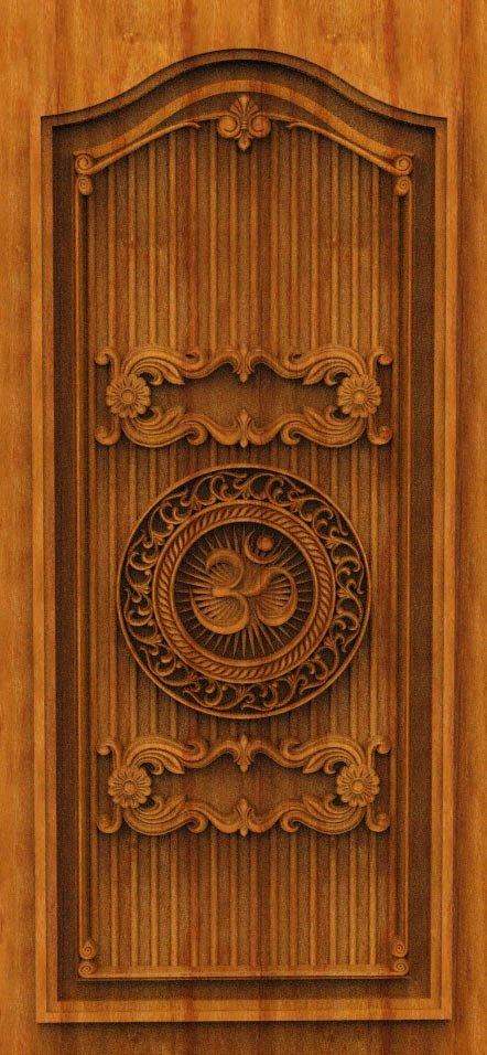 3D DOOR - OAK-72 Spiritual Om Symbol Intricate Carved Temple Entrance Design